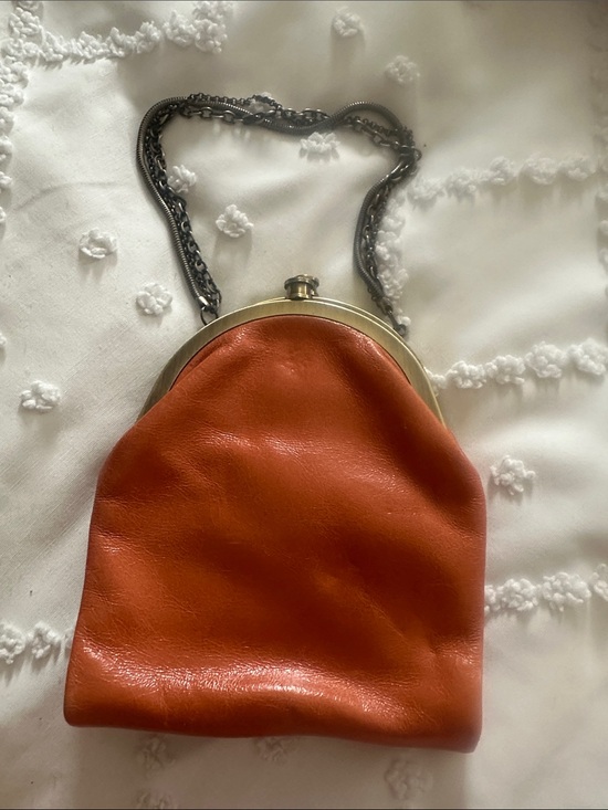 HOBO Handbags - HOBO Orange Leather Kiss-Lock Wristlet with Chain